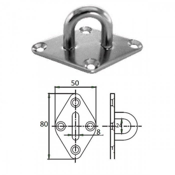 Планка ромб с проушиной 8 мм AISI 304 купить по выгодной цене 304 руб. в магазине 