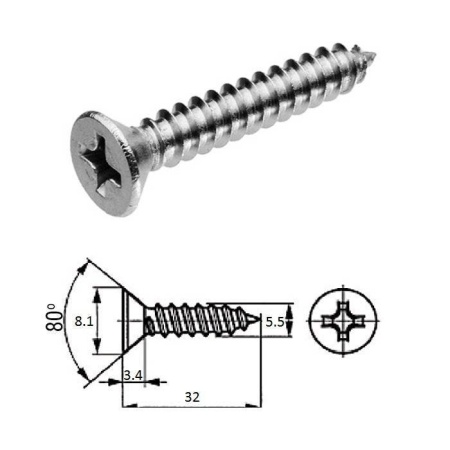 Шуруп пот.гол M5.5X 32 нерж.A2