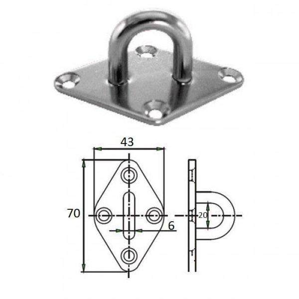 Планка ромб с проушиной 6 мм AISI 304 купить по выгодной цене 203 руб. в магазине 