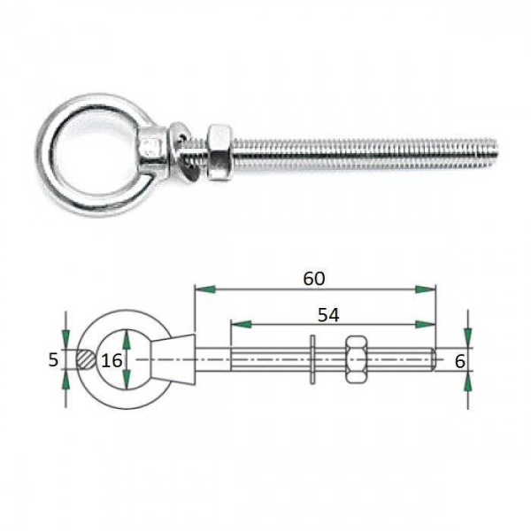 Рым-болт с проушиной 6х60мм диаметр уха 16 мм купить по выгодной цене 683 руб. в магазине 